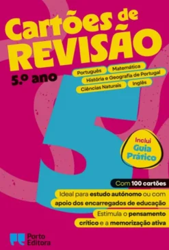 Cartões de Revisão - Livro Português, Matemática, História e Geografia de Portugal, Ciências Naturais e Inglês - 5.º Ano