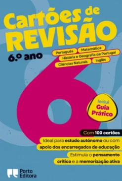 Cartões de Revisão - Livro Português, Matemática, História e Geografia de Portugal, Ciências Naturais e Inglês - 6.º Ano