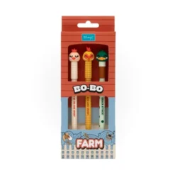 Conjunto de 3 Canetas Apagáveis Bo-Bo Farm - Galinha, Galo e Pato